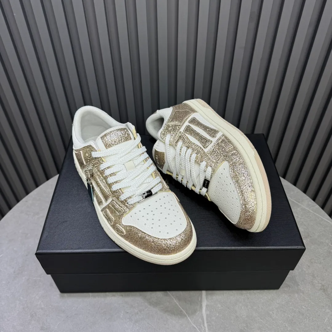 Men's men's shoes 💰600 AMIRI high street sneakers with bone sports shoes, toe layer cowhide upper, upper side bones, hand-stitched, good three-dimensional effect, customized metal LOGO, size 38-45 46